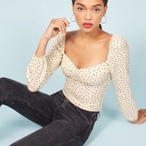 Reformation Reign Top in Black and White Polka Dot